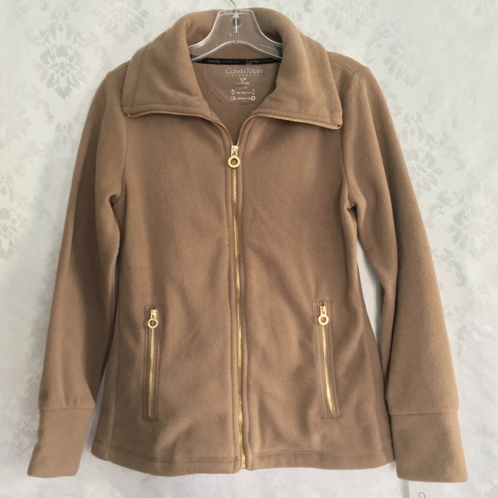 NWT Calvin Klein Tan Brown Gold Fleece Zip Up